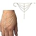 DRESHOW Head Chain Hair Accessories Bohemian Diamond Pearl Tassel Hair Band Alice Band Gold Leaf Chain Headband 3 Pack