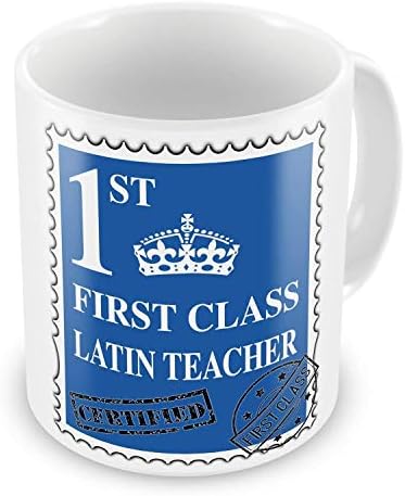 LINGJIE First Class Latin Teacher Novelty Gift Mug - Blue