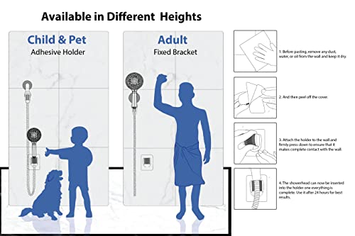 Shower Head, ElfElfElf 6 Settings 4.8 Inches High Pressure Detachable Handheld Showerhead,with 2.0Meter/79Inches Extra Long Hose and 360° Adjustable Brass Wall Joint Bracket & Adhesive Shower Brackets