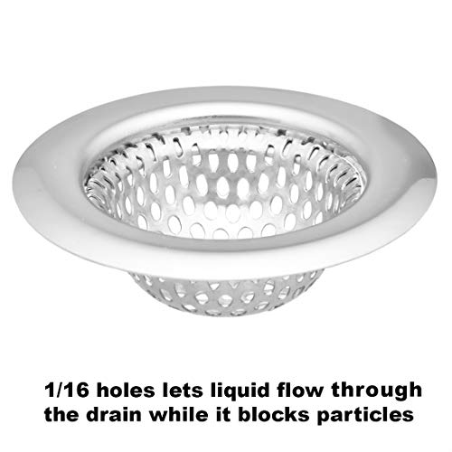 2 Pack - 2.25" Top / 1.25" Basket, Stainless Steel Bathroom Sink, Utility, Slop, Kitchen and Lavatory Sink Drain Strainer Hair Catcher. 1/16" Holes.