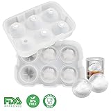 VOGEK Sphere Ball Maker Tray Clear Round Silicone Lid for Chilling Burbon Whiskey, Cocktails, Vodka, Leak Free Ice Molds, 2 Inch 6