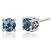 Peora London Blue Topaz Stud Earrings 925 Sterling Silver, Solitaire Scroll Gallery, Natural Gemstone, 2 Carats Total, Round Shape 6mm, Friction Backs, December Birthstone Earrings, Blue Studs