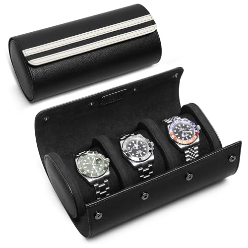 MOZSLY Watch Roll Travel Case 3 Slots Portable Box for Men and Women Watches Organizer Storage Holder PU Leather