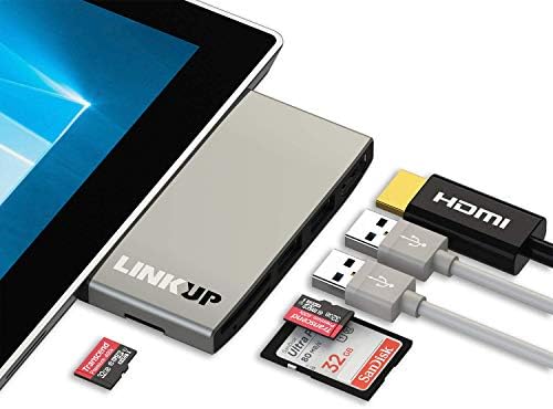 LINKUPSurface Pro 4 Compatible SD Card Micro Memory Reader Adapter Hub | 6-in-1 Docking Station | 4K HDMI 1x SD 2X MicroSD Card Slots, 2X USB-A 3.0 Ports | Designed for Microsoft Surface Pro 4
