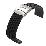 18/19/20/22/24mm Silicone Rubber Sport Waterproof Watch Band Strap Deployment Buckle Black