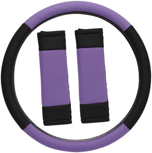 OxGord Sport Mesh Steering Wheel Cover and Seat Belt Pad Set for the Chevrolet Cruze Sedan in Purple &amp; Black Mesh