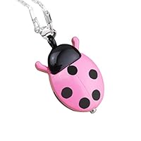 GlobalDeal Retro Beetle Ladybug Shape Quartz Pocket Watch Necklace Pendant Unisex Gifts (Pink Black)