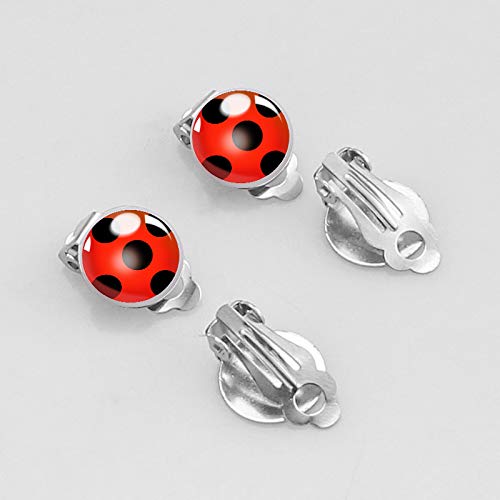 Earrings Black Spot Red Silver Bug Earrings