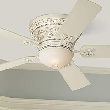 52" Casa Chic Ceiling Fan Antique Floral Scroll Rubbed White for Living