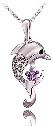 Tobert Women's 18K Silver Plated Cute Rhinesttone Crystal Dolphin Pendant Necklace Dolphin Love Jewelry 45+5 CM Extender