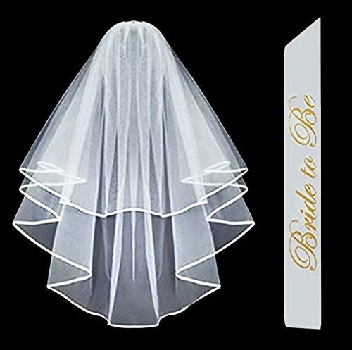 Bride to Be Veil and Sash pack, Perfect for your bridal party celebration! White sash with gold lettering and white veil