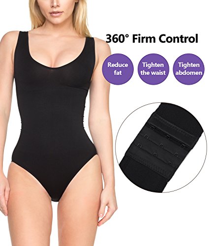 LastFor1 Women's Tank Brifes Seamless Slimming Shapewear Tummy Control Bodysuit (L, Black 001) - Thumbnail 2