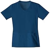 Cherokee Women's Scrubs Flexibles Knit Panel V-Neck Top, Navy, X-Large