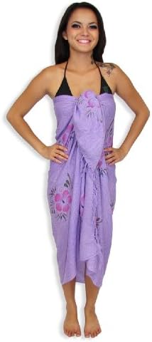 Lavender Sarong Swimsuit Cover-up Sarong Hibiscus Flowers with FREE Sarong Tie Accessory