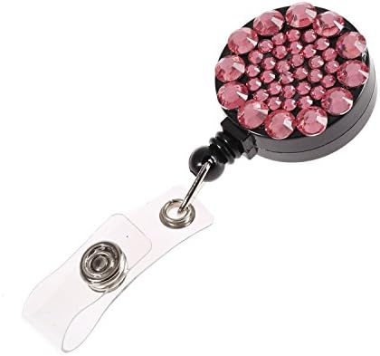 Purely Handmade Fashion Retractable Multi-Size Pink Bling Crystal Lanyard Badge Reel Clip Cute Rhinestone Badge Holder For ID Card,Keychain