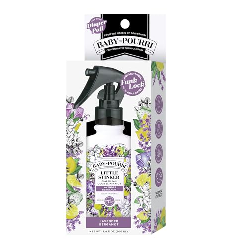 BABY-POURRI LITTLE STINKER DIAPER PAIL DEODORIZER SPRAY, 3.4 FL OZ, UP TO 150 USES, ODOR FRESHENER WITH ESSENTIAL OILS, NURSERY ESSENTIALS, LAVENDER, BERGAMOT, EUCALYPTUS & VANILLA SCENT