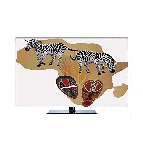 Safari 70" TV Cover,Illustration of Native Ethnic Icons and Traditional Ceremonial African Mask Zebra,Display Protector Dustproof Silky Smooth Antistatic Dust Cover