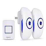 Adoric Wireless Doorbell Kit with 2 Plug-in Receivers and 1 Remote Button Waterproof Operating at 1000 feet Rang with 36 Chimes, 4 Volume Levels, LED Flash, White
