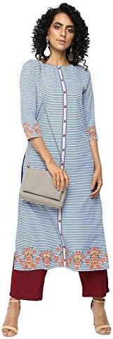 Silaai Women's Striped Straight Kurta (Blue)