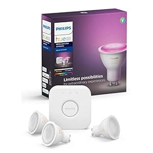Philips Hue Starterkit – 3 Spots – GU10 – Duurzame LED Verlichting – Wit en Gekleurd Licht – Incl. Hue Bridge – Dimbaar…