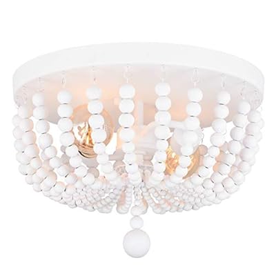ALICE HOUSE 14.1" Flush Mount Light, White Wood Bead Chandelier, 2 Light Ceiling Light for Bedroom, Hallway, Foyer, ETL Listed, AL9031-S2 41v7zIYZ0OL