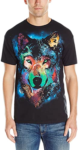 Liquid Blue Men's Cosmic Wolf T-Shirt, Black, X-Large