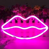 QiaoFei Lips Shaped Neon Signs Led Romantic Art Decorative Neon Lights Wall Decor Studio Party Kids Room Living Room Wedding Party Decoration Pink