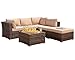 SUNCROWN Outdoor Patio Furniture 4-Piece Wicker Sofa Set Patio Furniture Set and Glass Coffee Table, Brown