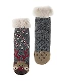 Women's Faux Fur Fuzzy Winter Animal Socks with Grippers -Reindeer