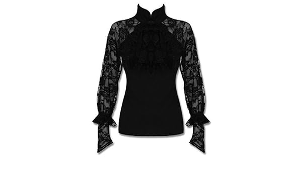 Punk Rave Mortifera Blusa Top Negro Gótico Steampunk Manga De Encaje Chorrera Vintage: Amazon.es: Ropa y accesorios