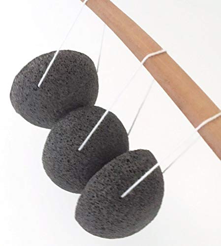 Japanese Konjac Bamboo Charcoal Sponge, 100% Natural Facial Cleansing
Sponge| Pack of 3 Puffs