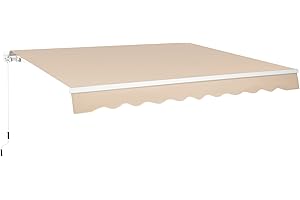 AECOJOY 13'×8' Patio Awning Retractable Sun Shade Awning Cover Outdoor Patio Canopy Sunsetter Market Deck Awnings with Manual Crank Handle, Beige