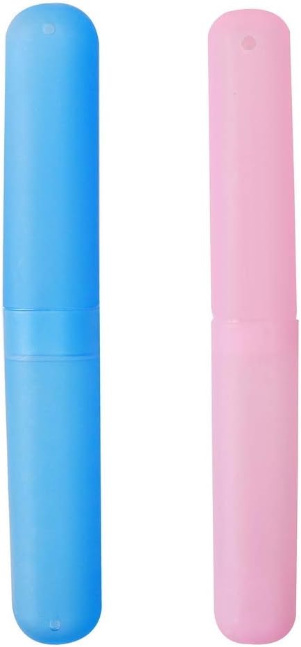 nuoshen Portable Toothbrush Case 2 Pcs - Travel Storage Holder - Pink & Blue