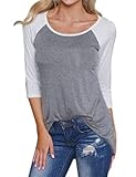Haola Womens 3/4 Sleeves T Shirts Juniors Tees Round Neck Collision Color Top