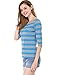 Allegra K Women's Elbow Sleeves Top Round Neck Slim Fit Tee Casual Printed T-Shirt Small Blue Gray