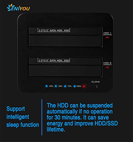 Hard Drive Docking Station, USB 3.0 to SATA HDD Docking Station Dual-Bay External Hard Drive Dock with Offline Clone Function for 2.5"/3.5" SATA HDD SSD Drives, Support 2X 10TB
