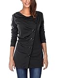 DJT Women's Cowl Neck Button Embellished Ruched Long Sleeve Blouse Top