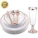 facciamo festa Rose Gold Plastic Plates with Cups and Cutlery Supplies 150 Pcs | Heavy Duty and Disposable Silverware for Birthday Party, Wedding, Reception, Christmas, Thanksgiving and Other Parties