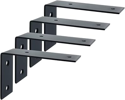 Mooche Shelf Brackets 4 Pcs Widen L-Shape 90° Stainless Steel Black 125x85x45mm