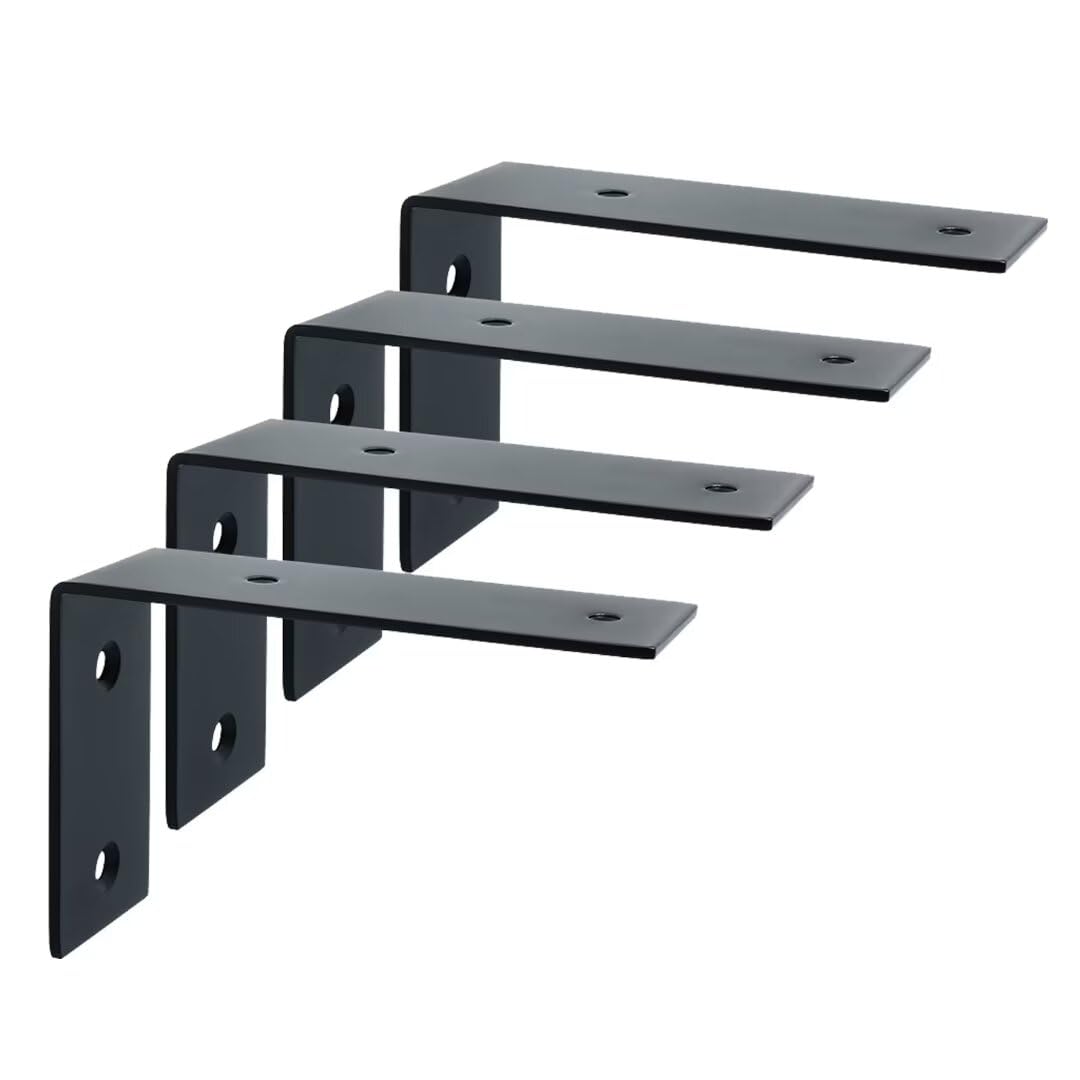 Shelf Brackets, 4 Pcs Widen L-Shape Brackets for Wall Shelves, Stainless Steel 90° Right Angle Shelf Support for Wood, Black(125*85*45mm)