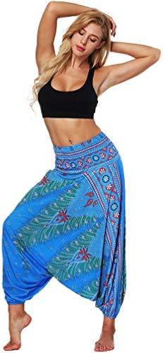 Women's Mens Peacock Print Aladdin Harem Hippie Pants Jumpsuit