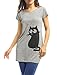 Allegra K Women's Round Neck Short Sleeve Cat Prints Loose Tunic Top L Grey