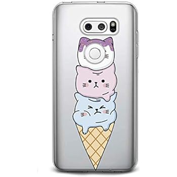 Cavka TPU Cover for LG Case G8 ThinkQ G7 Fit G6 V50 V40 V35 V30 Plus W30 Slim fit Clear Animals Design Lux Girl Print Gift Ice-Cream Flexible Silicone Cats Kawaii Soft Lightweight Funny Pastel Cute