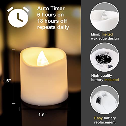 Homemory 12Pack Timer Flameless LED Votive Candles, Long Lasting