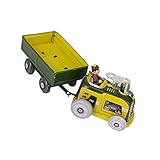 Vintage Wind-up Tractor and Trailer Collectible Tin toy with Key for Adult