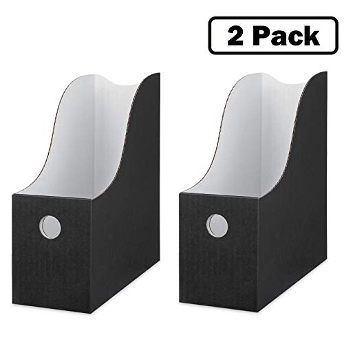 Dunwell Black Cardboard Magazine Holder (2 Pack), Sturdy Black