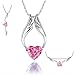 Fashion White Rhodium Plated Heart Pink Synthetic Stone Angel Wings Pendant with Free 18
