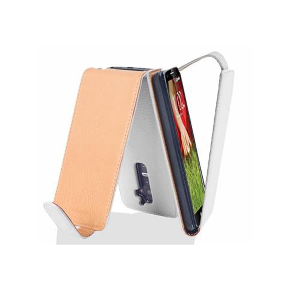 cadorabo Case works with LG G2 in SNOW WHITE - Flip Style Case made of Structured Faux Leather - Wallet Etui Cover Pouch PU Leather Flip