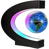 Gresus Magnetic Levitation Floating World Map Globe with C Shape Base, Floating Globe with LED Lights, Great Fathers Students Teacher Business Boyfriend Birthday Gift for Desk Decoration (Blue)