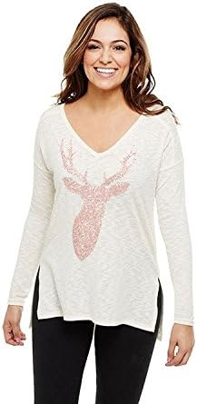 Bethany Mota Sequined Reindeer Knit Top Hi-Low Hem A273814